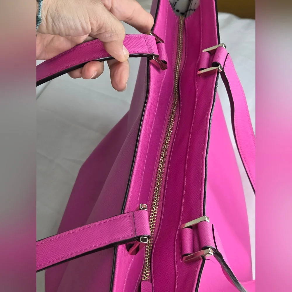Kate Spade Fuchsia Leather Tote Bag with Dual Top Handles - Picture 12 of 16
